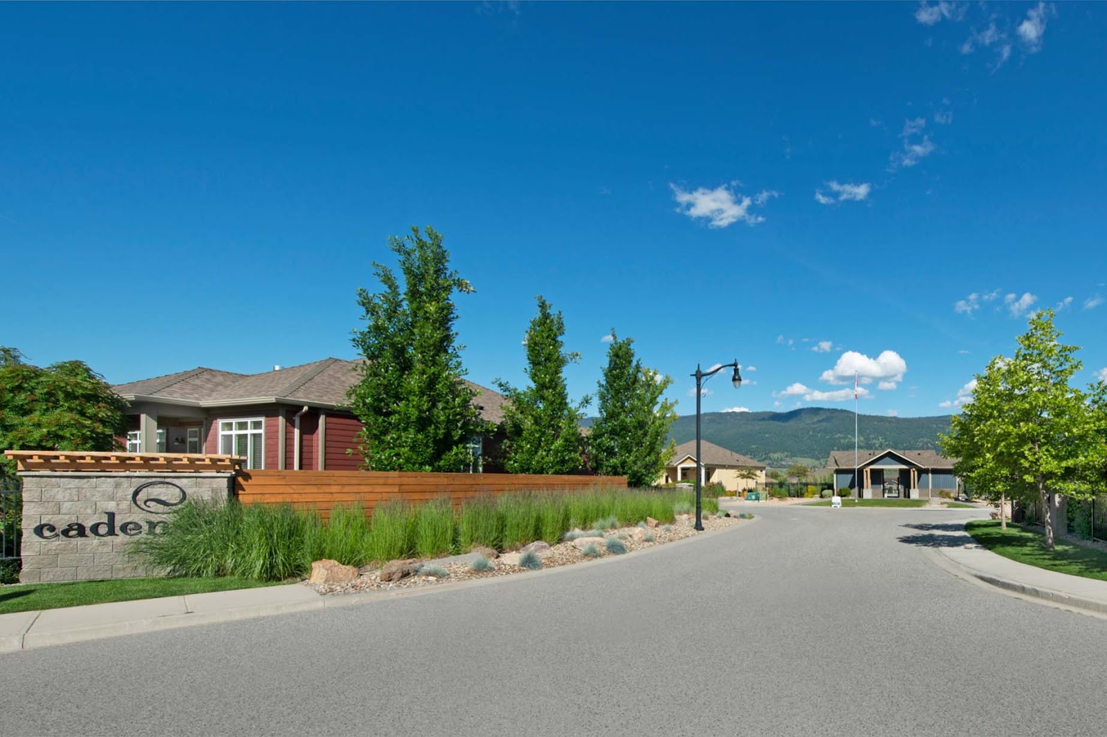 The entry to Cadence at The Lakes, an active adult living community in Lake Country, BC, Canada