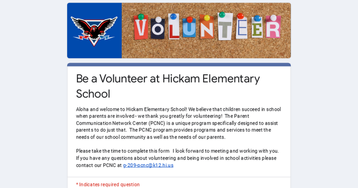 Be a Volunteer at Hickam Elementary School