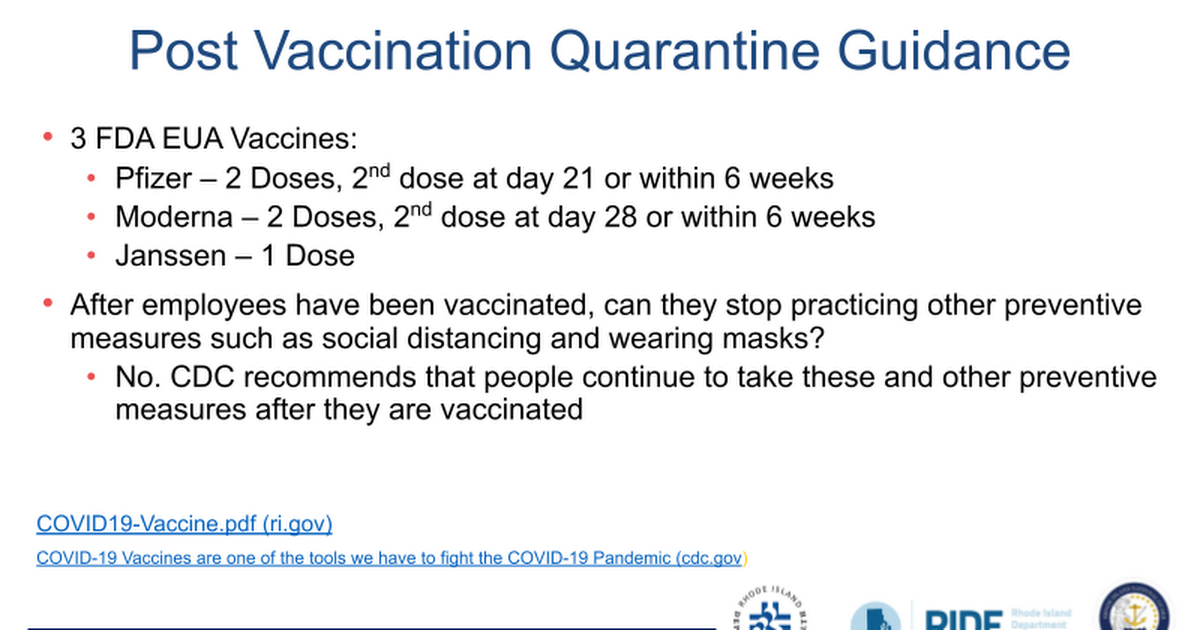 Post COVID/Vaccination Guidance