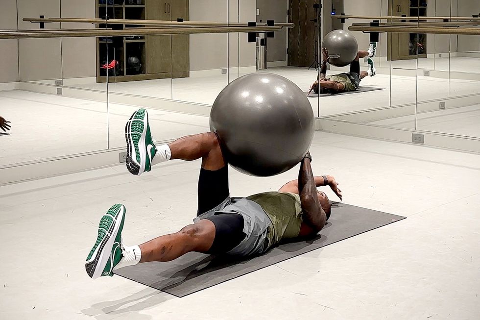 exercise ball workout, dead bug