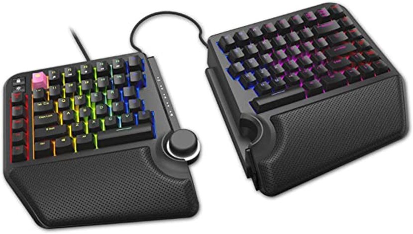 A split-switch keyboard can be split into two parts for convenience and comfort.