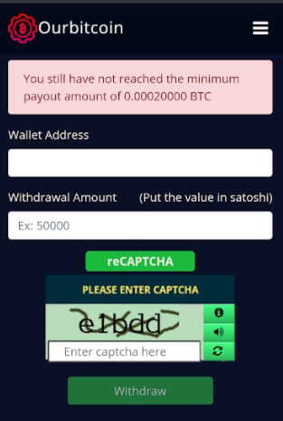 OurBitcoin Withdrawal Page - 20,000 Satoshis
