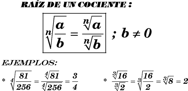 Resultado de imagen de raiz de un cociente