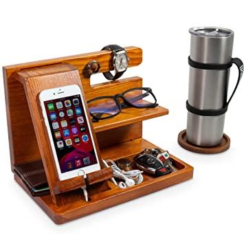 Peraco's Wooden Docking Station and Nightstand Organizer- Foldable Wood  Phone Stand Holder - Holds Cellphone, Watch, Ring, and Other Accessories -  Comes with Coaster and Free eBook: Buy Peraco's Wooden Docking Station