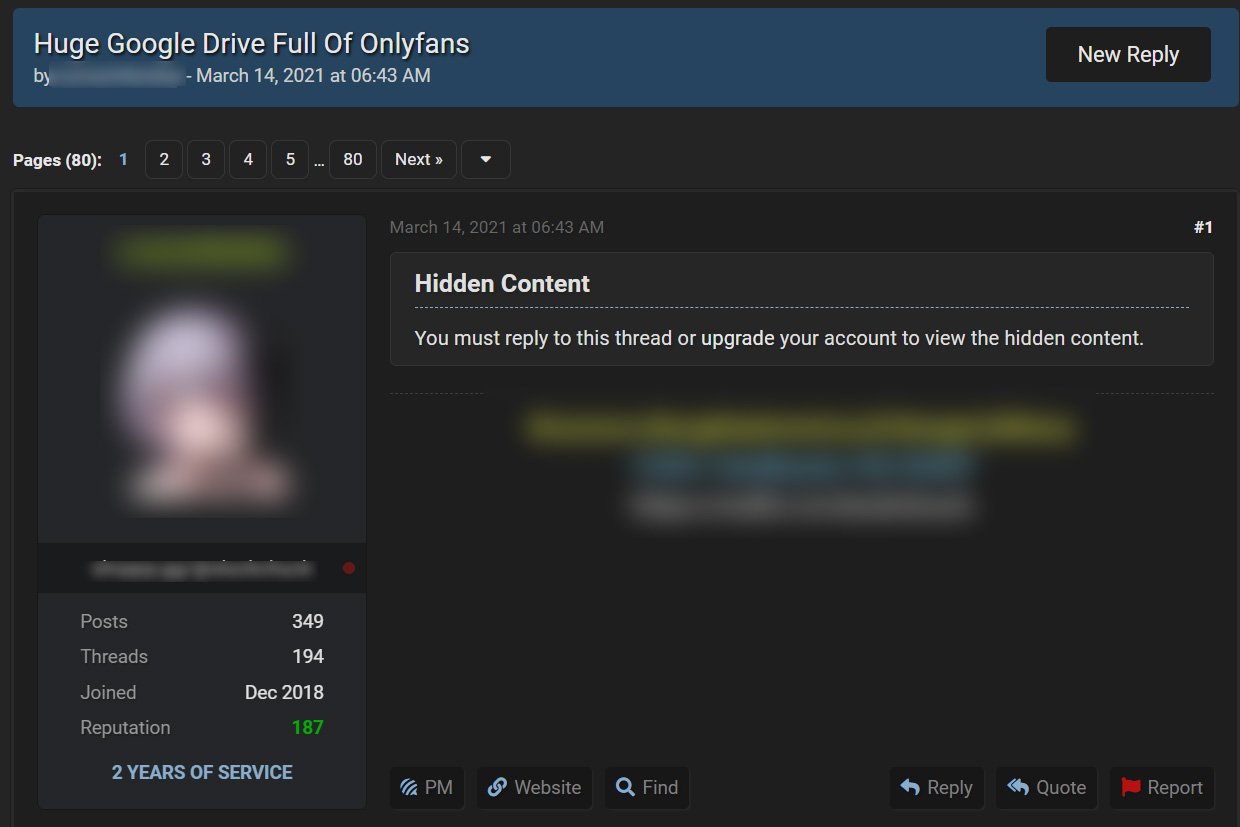 Forum post sharing the shared OnlyFans folder
