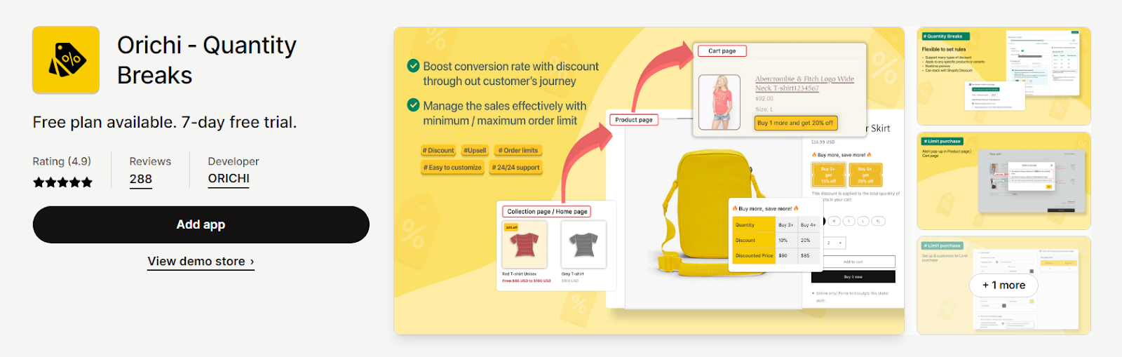 Orichi - Quantity Breaks - A volume-based Shopify volume discount app with a countdown timer for urgency.