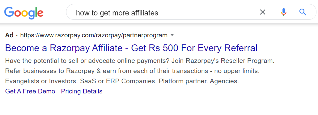 Find affiliate through PPC ads