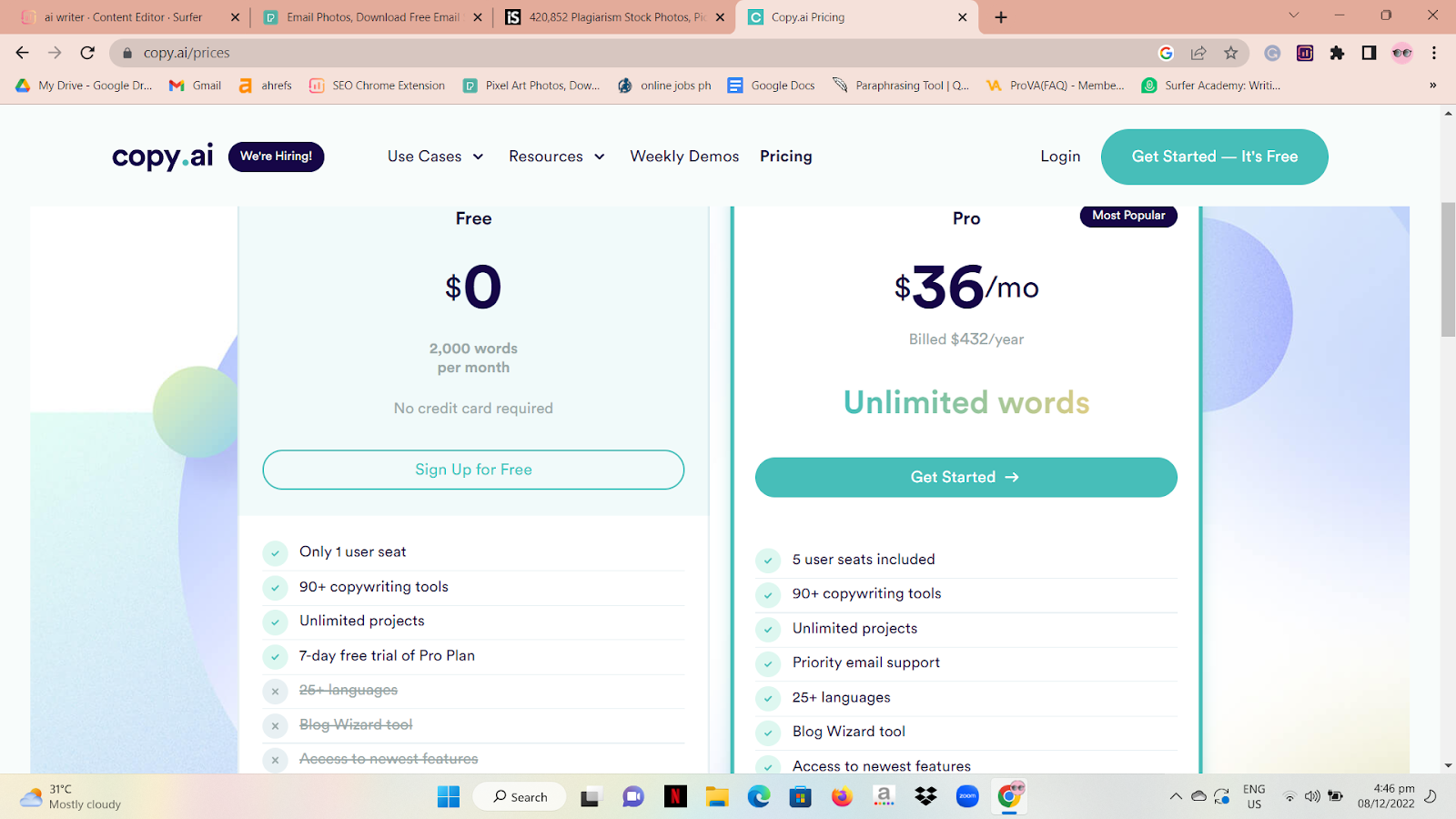 Copy.AI AI Writing Tool: Cost And Price Plans