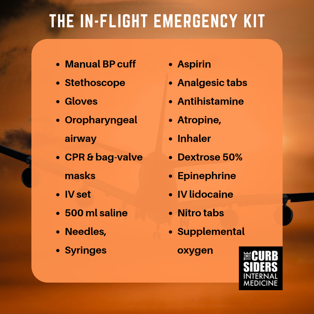 Infographic The Curbsiders In-FLight Emergency Kit Contents by Matthew Watto MD