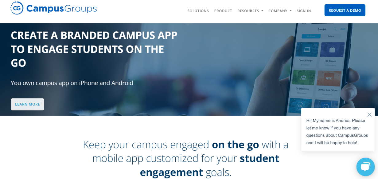 The first screen of the campusgroups's landing page