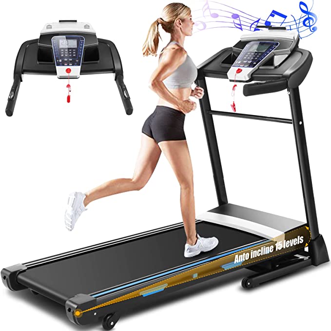 FUNMILY Folding Treadmill 3.25HP with Automatic Incline, 300 lbs Weight Capacity, 3.92ft x 1.41ft Wide Tread Belt, Electric Walking Running Treadmill Machine for Home