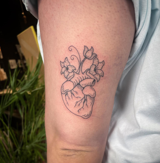 Simple Heart In Bloom Tattoos