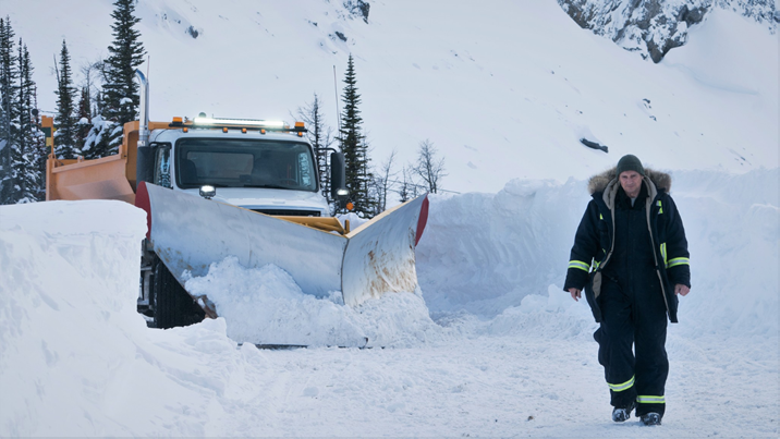 A huge Winnepeg snow-plow weaponized by Nel Coxman (Liam Neeson) in the movie "Cold Pursuit" 