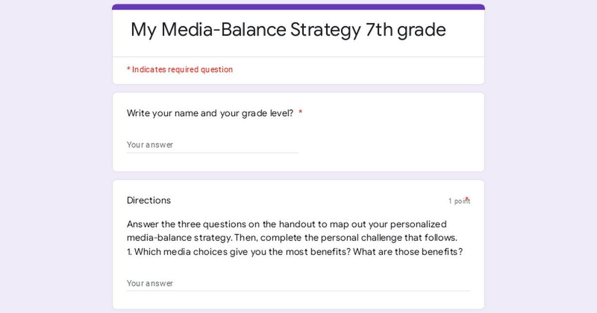 My Media-Balance Strategy 7th grade