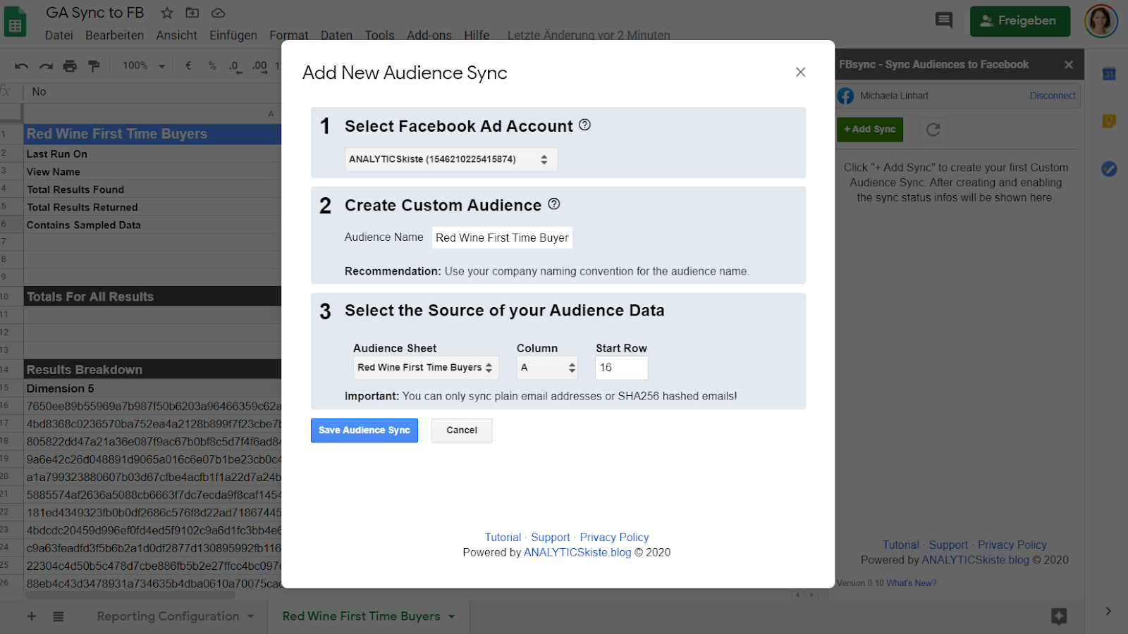 adding new audience sync for facebook