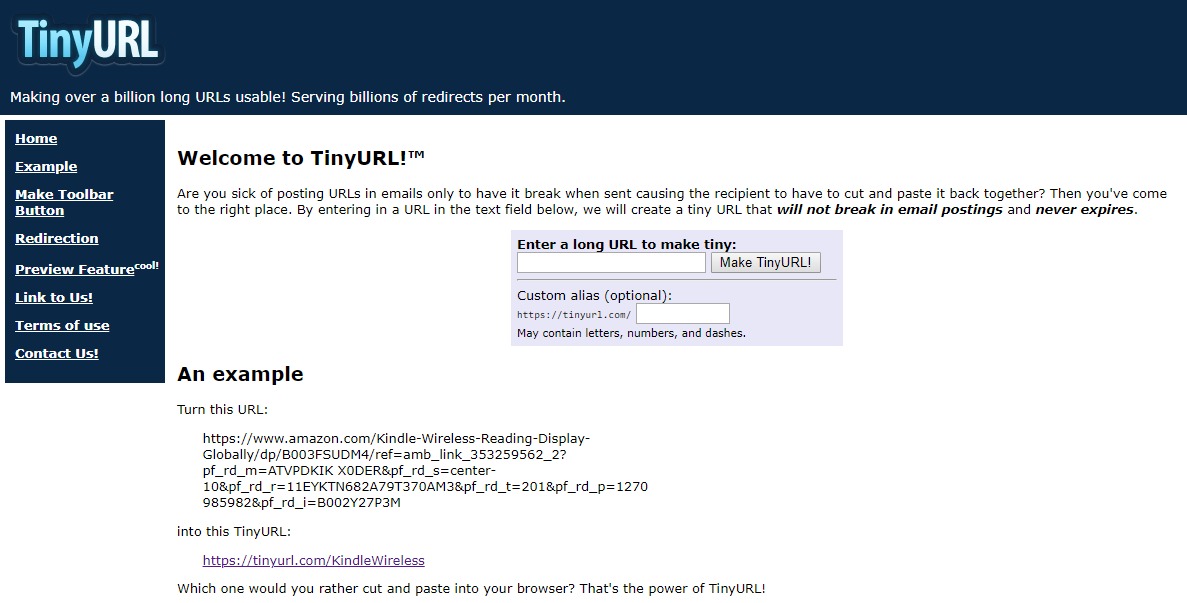 serviço de encurtamento de link tinyurl