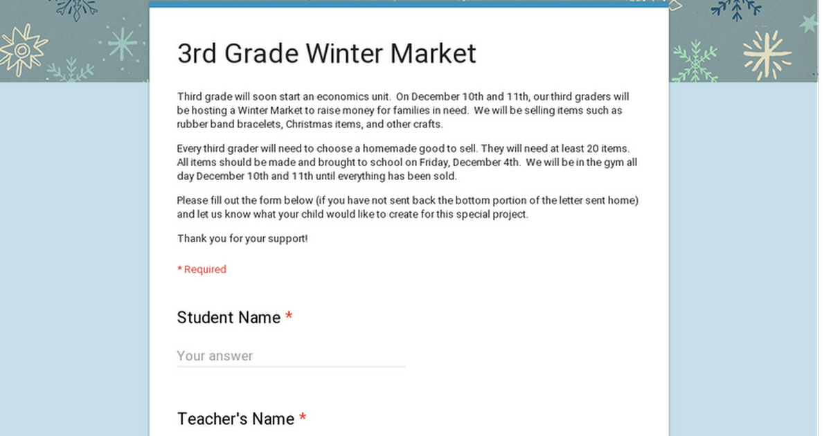 3rd Grade Winter Market