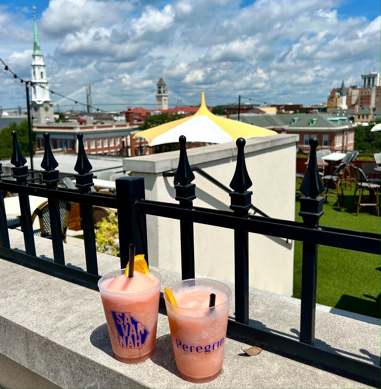 two drinks on a ledge