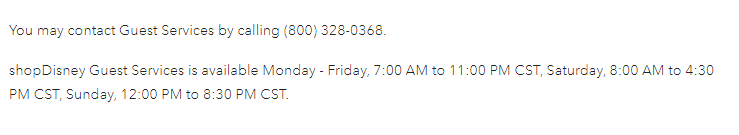 Disney Store Support Hours