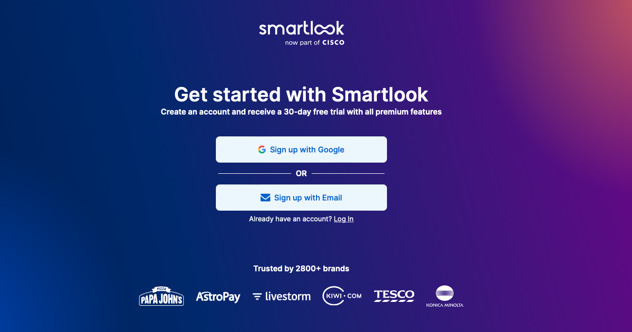 Smartlook's Free Trial Registration