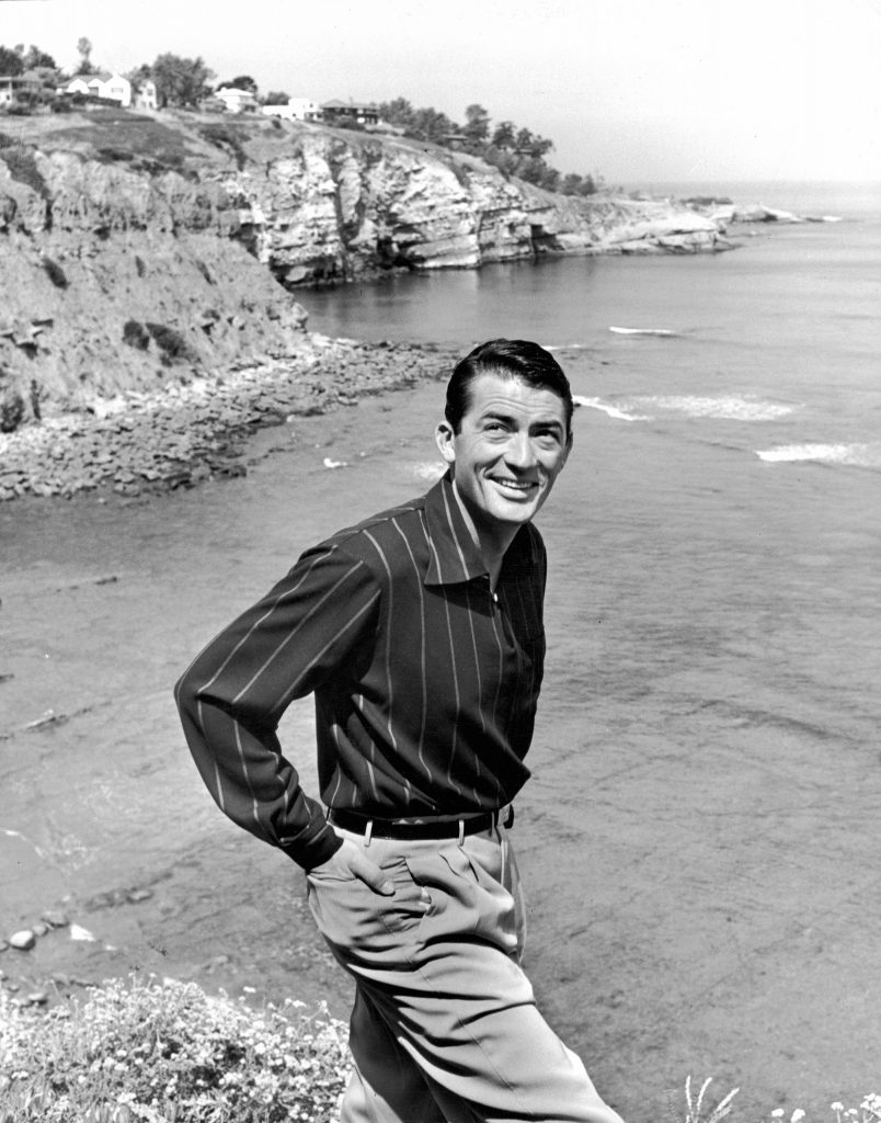 Actor Gregory Peck at the beach in La Jolla, California. 1949.