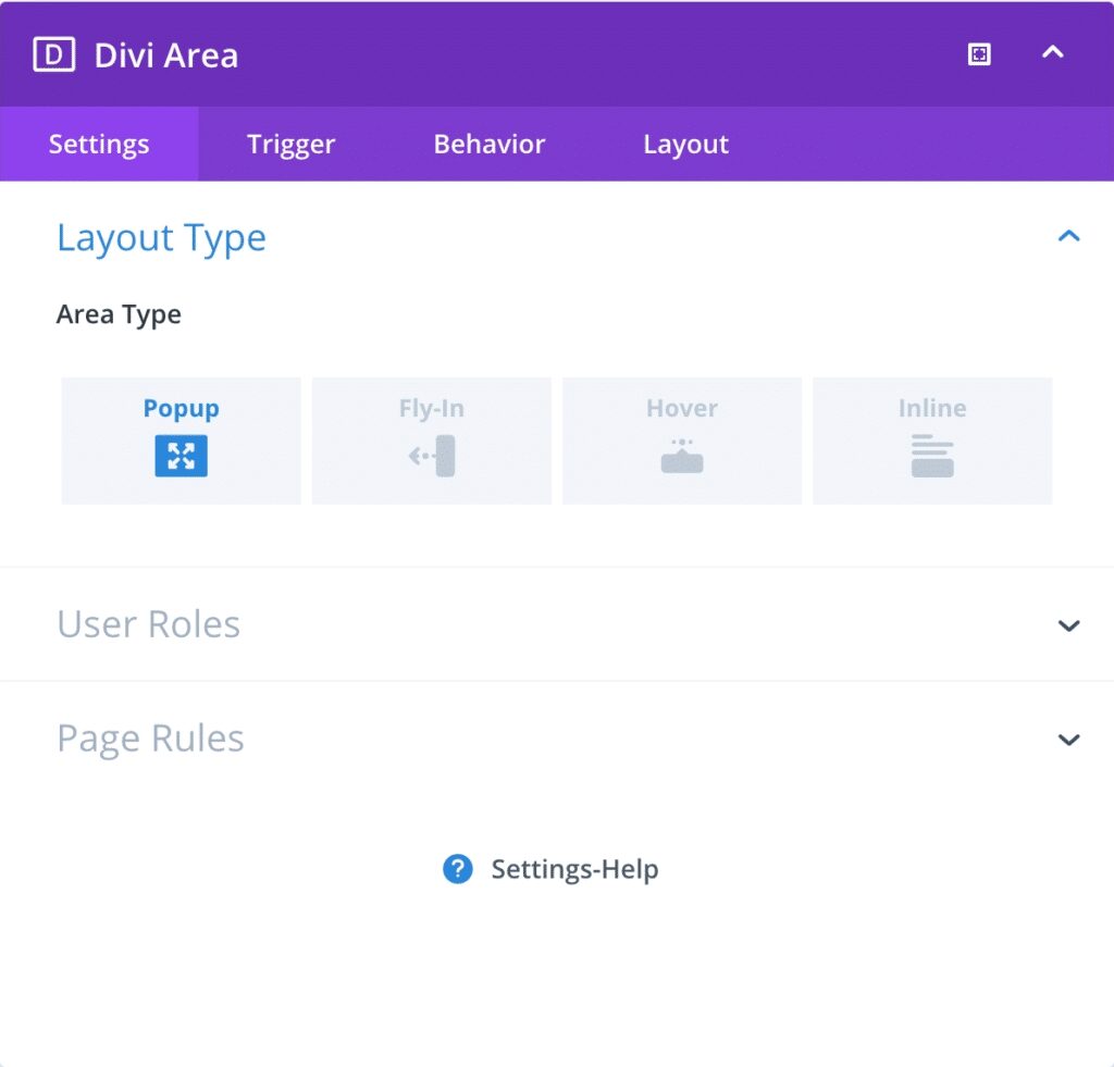 Divi Areas Pro Features: Layout Popup