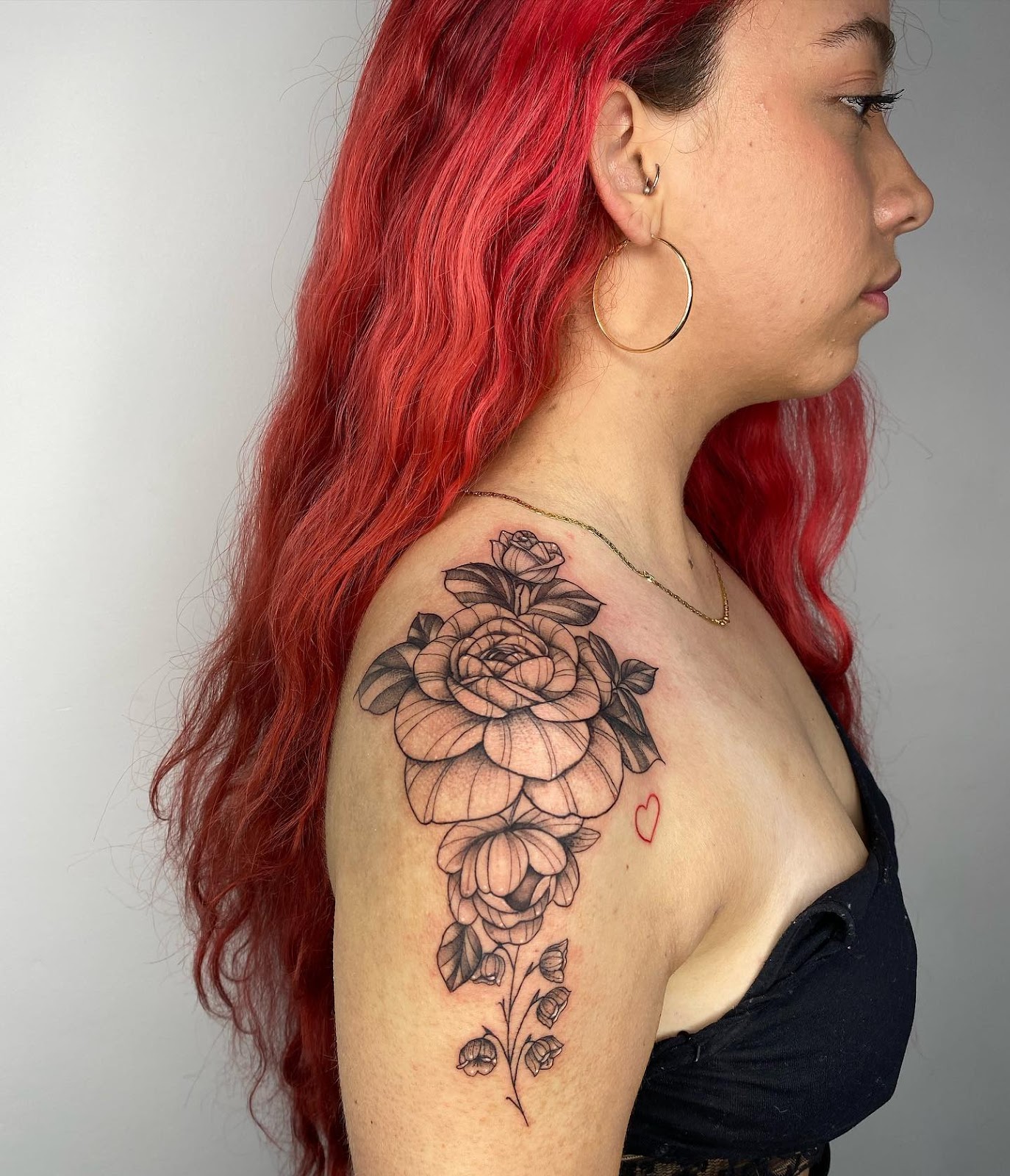Linework Black Rose Classy Shoulder Tattoos Female