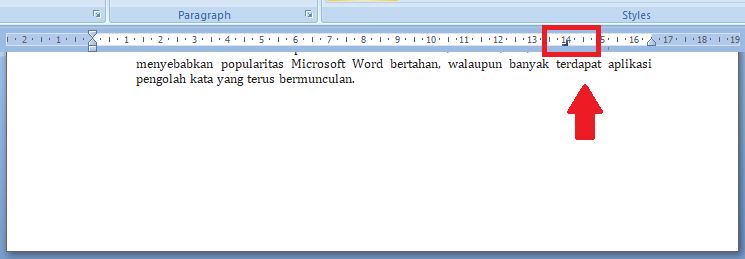 Klik di Ruler bagian atas, dianjurkan untuk memilih di angka 14 (dengan ukuran centimeter). 