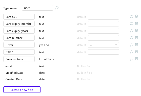 Bubble Uber Clone Tutorial User Data Type and Fields