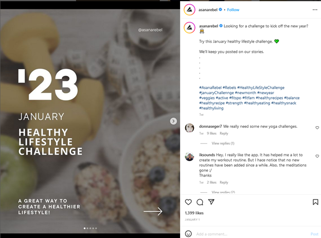 Asana Rebel instagram post
