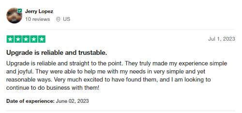 Five-star Upgrade bank review from a happy customer on Trustpilot. 