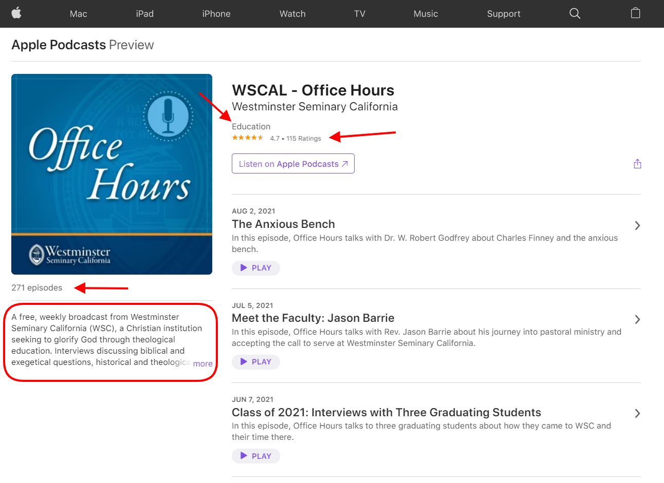 Example Apple Podcast listing