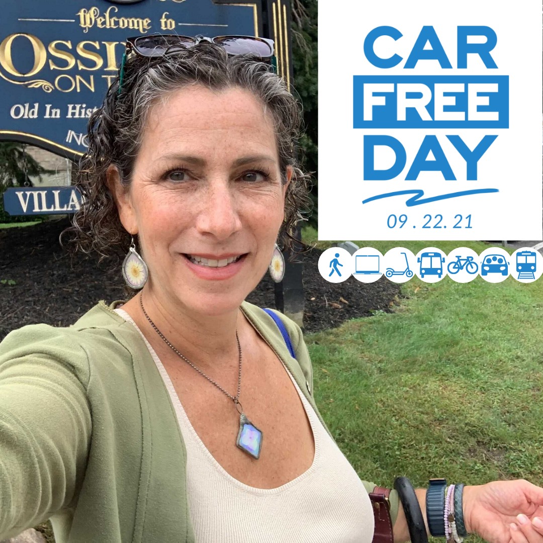 A selfie of Ossining Town Supervisor Dana Levenberg finishing her walk to work on Car Free Day. 