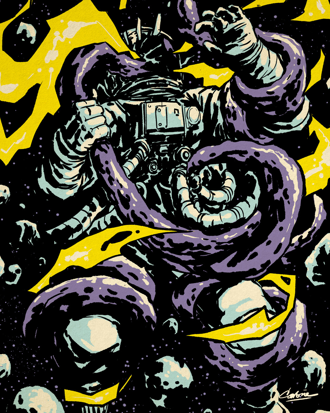 astronaut digital carbine fantasy ILLUSTRATION  outer space Poster Design science fiction space art tentacle Tshirt Design