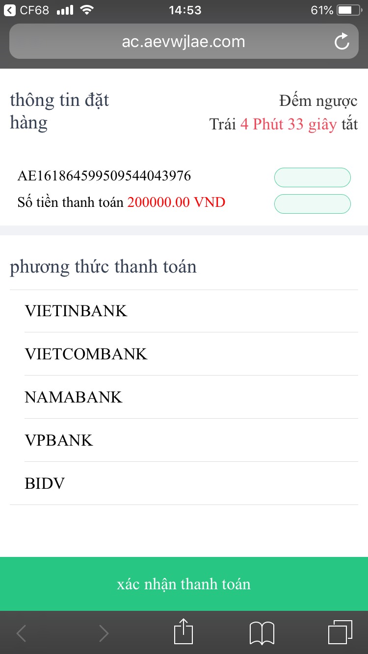 Giao thức chọn ngân hàng giao dịch nạp tiền cf68 QR-Banking