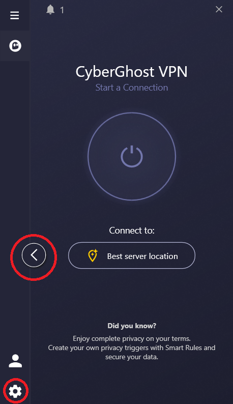 a screen shot of the CyberGhost VPN app on windows