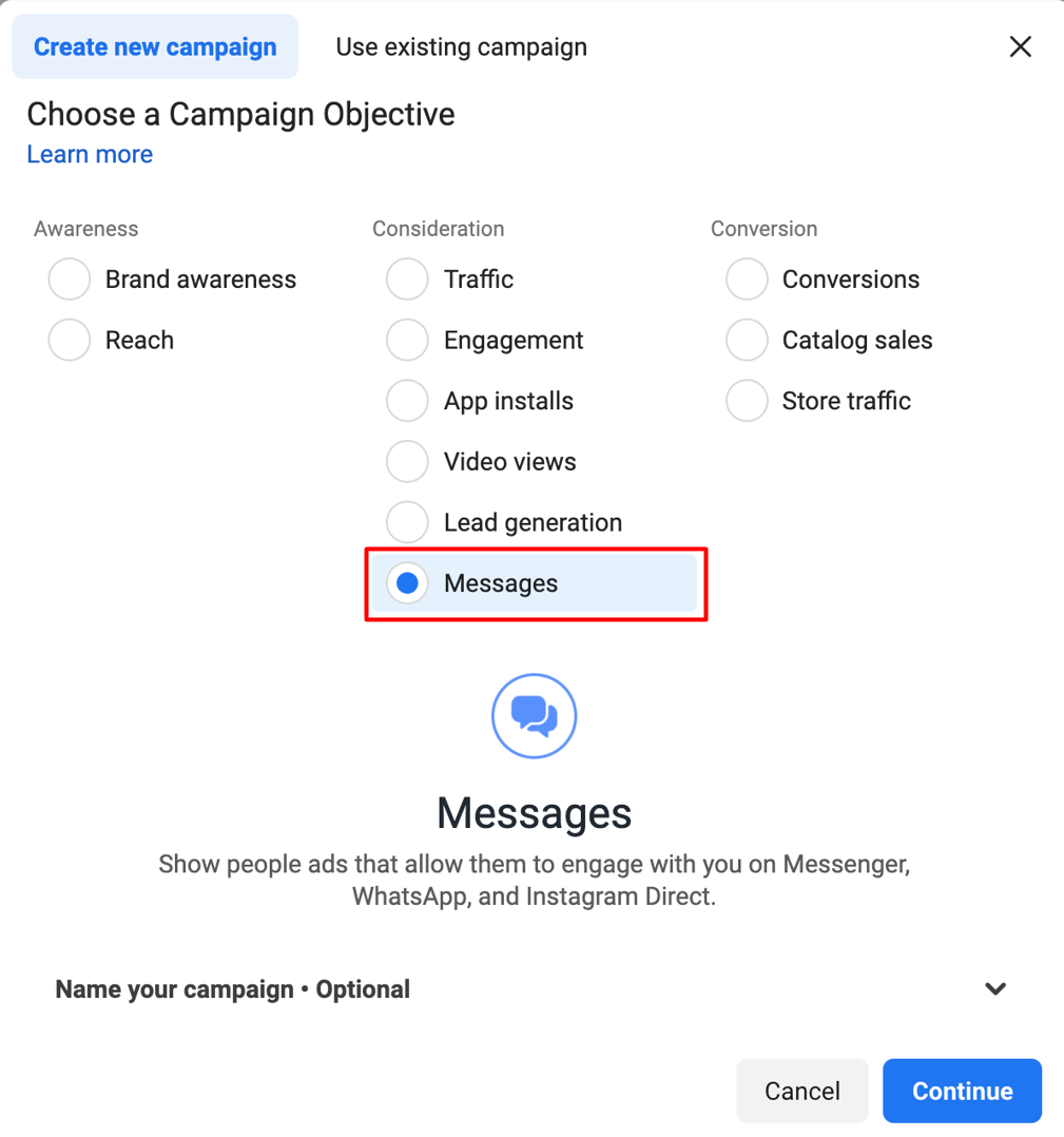 Connect facebook ads to instant messengers via VIMOS